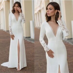 🆕️👰Romantic Bridal Wedding Mermaid Sexy Slit With V-neck, SZ 10